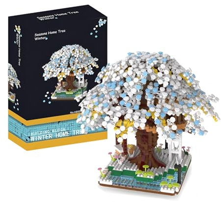 Unativer Bonsai Baum Bausteine, 1900 Teile Kirschblüte Baumhaus Bausteine Bausatz, Japanische Sakura Bonsai Baum Bausatz, Mikro Klemmbausteine Nicht Kompatibel mit Großen Marken (8004)