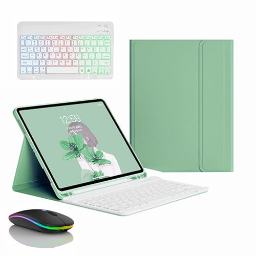 JZCZMCE Tastatur Hülle für Samsung Galaxy Tab A7 10.4'' 2022/2020, Eingebauter Stifthalter, Magnetische Abnehmbare Kabellose Beleuchtete Tastatur mit Bluetooth-Maus,Grün