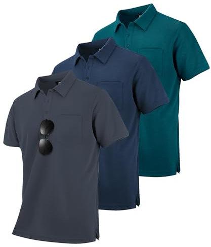 zitysport 3er Pack Poloshirts Herren Kurzarm Golf Polohemd Schnelltrocknend Atmungsaktives Herren Regular Fit Shirts Work Polo Shirts Männer Sommer Sport Tshirt Männer(Grau Marineblau Türkis L)