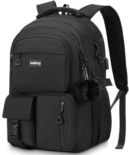 kadilong 17,3 Zoll Schultasche Frauen Schulranzen Schulrucksack Mädchen Teenager Rucksack Laptop Damen Lehrertasche mit USB Ladeanschluss und Laptopfach für Uni Arbeit Business Reisen Studenten