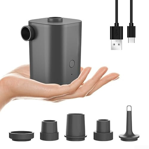 Rechargeable Mini Air Pump Kit With 5 Adaptors, Carry Bag, USB Cord For Quick Inflation Of Pools, Airbeds, Floats - 300L/min(Gray)