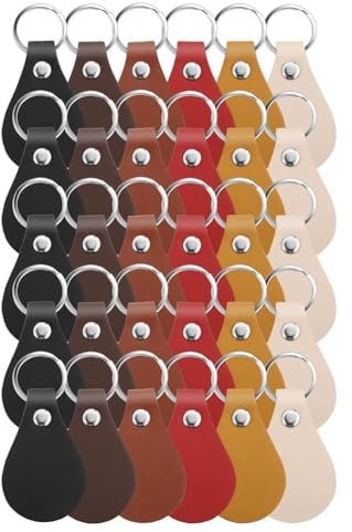 berjalan Porte-Clés en Cuir PU avec Rivets et Anneau Porte-Clés, Lot de 30. Idéal pour la Sublimation.