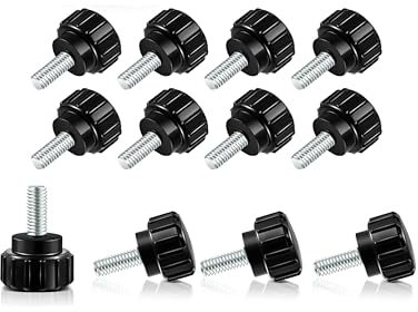 4 x 10 mm Carbon Steel Threaded Knurled Thumbscrew Screw on Knobs Grips Black Round Clamping Screw on Monitor Screws Vesa Mount Screws Mounting Thumb Screw, Black (12PCS, 4 x 10 mm)