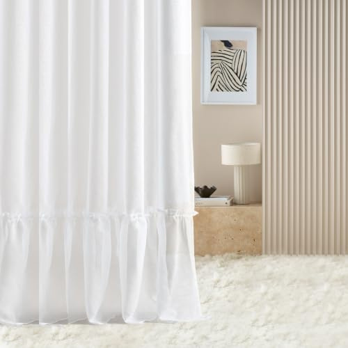 ROOM99 Gardine mit Kräuselband Elaine 140 x 250 cm Weiß, 1 Stück | Transparent Modern Schal Wohnzimmer Schlafzimmer Rüsche