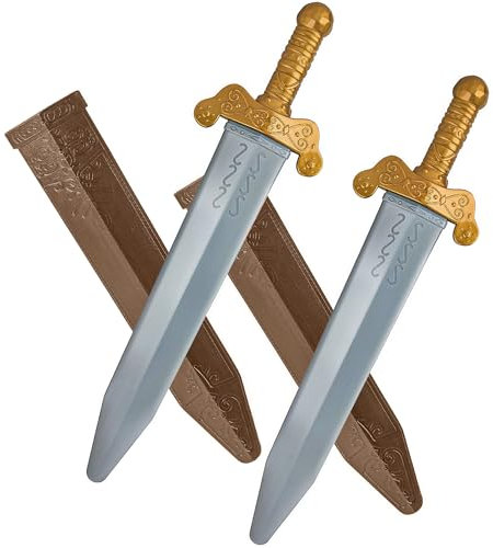 Vifcotlyp 2 Packs Kunststoff römischen Spielzeug Schwert mit Scheide, mittelalterliche Ritter Schwert hohlen goldenen römischen Krieger Spielzeug für Kinder Jungen für Geburtstag Cosplay (Gold)