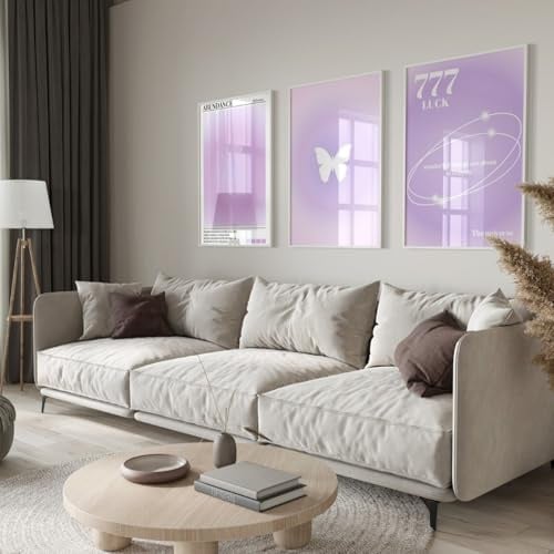 champracer 3er Poster Set Lila Farbverlauf Aura Nummer Wandbilder Lila Poster & Kunstdrucke Ästhetisches Schmetterlings Leinwanddruck für Schlafsaal Teen Mädchen Zimmer Deko, Ohne Rahmen (30 * 40cm)
