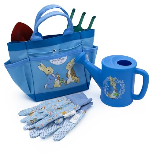 Peter Rabbit Children’s Gardening Set | 5 Piece Kids Garden Tool Kit | Watering Can, Rake, Spade, Gloves & Carry Bag | Official Licensed Gift