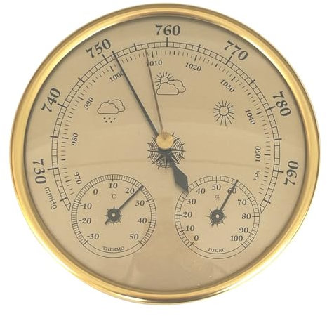 3 in 1 Barometer Innenräumen 5 Zoll In Dia Metal Barometer Thermometer Hygrometer Goldenes Wetter mit Temperaturfeuchtigkeitwetterstation für Innenbärmometer