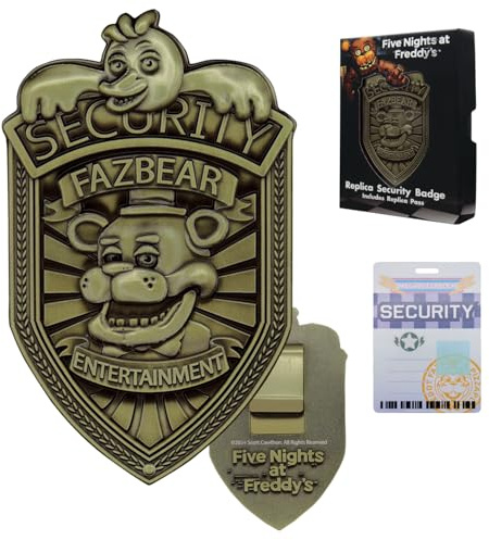FaNaTtik Five Nights at Freddy's Replica Security Badge – Limited Edition Antique Brass Coloured FNAF Collectible with Clip, Pass & Collector's Box