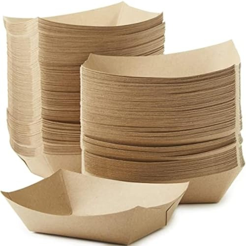 E Greenwize Packaging Kraft Paper Food Trays | Brown Cardboard Serving Trays | Medium Disposable Food Trays for Burgers, Chips, Nachos, BBQ, Parties, Camping & Takeaway (Medium, 100, Count)