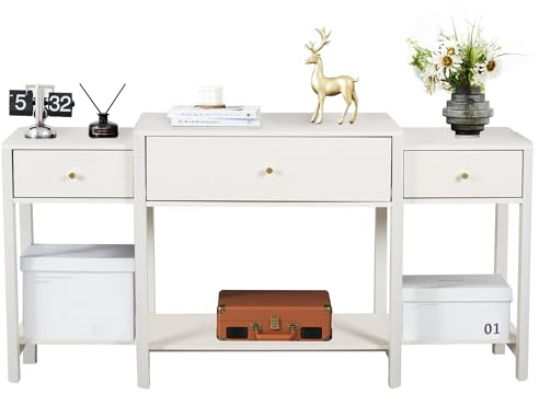 GuannCraft Table d'entrée avec 3 tiroirs en bois - Table console moderne pour le hall d'entrée, organisateur de rangement pour couloir, table d'accent moderne avec étagère inférieure (blanc)