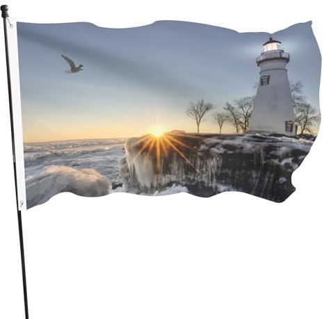 Marblehead Leuchtturm-Flaggen für den Außenbereich, Winter, 90 x 150 cm, Polyester, Gartenbanner – lebendige Farben und lichtbeständig – zum Aufhängen von Standard-Häusern, für Terrasse, Hof, Rasen