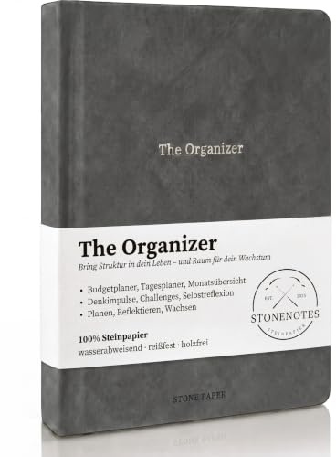 Premium Steinpapier Finanzplaner und Wochenplaner A5, undatiert - Hardcover | Undatierter Tagesplaner inkl. Budgetplaner, deutsch: Challenges & Impulse für Wachstum, wasserfestes und reißfestes Papier