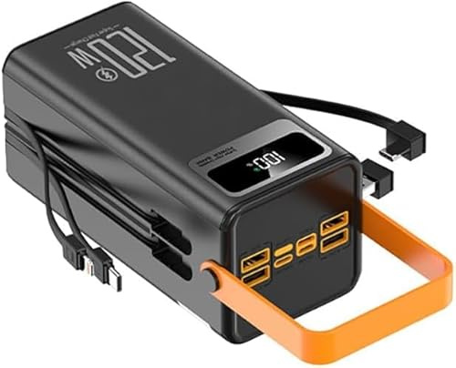 Big Large Portable 120W Power Bank 120000mAh 120W/66W Powerbank battery pack Charger Fast charging Capacity 7-Port Fast charging LED Display USB C Built-in Cables for laptop Multiple Devices (Black)