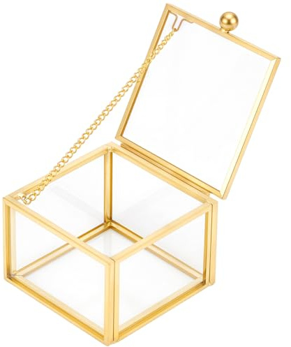UNICRAFTALE Goldene Glas Schmuckdose 2.4cm Quadratisch Transparent Mit Weichem Scharnier Breite Transparente Präsentationsbox Einhändig Zu Öffnen Aufbewahrung Für Schmuck Erinnerungsstücke Und Uhren