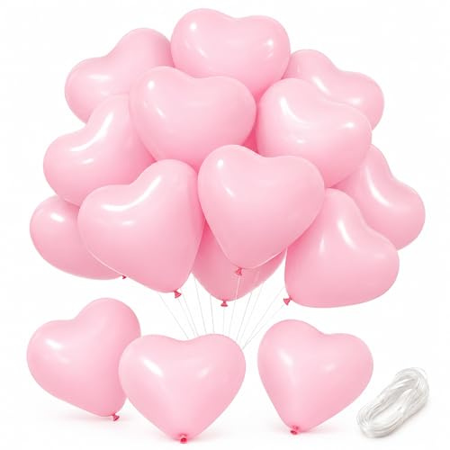 Gleemix 50 Stück Macaron Luftballons Rosa, Herz Weiße Luftballons Girlande | Herz Latex Creme Rosa Helium Ballons, Geburtstagsdeko Babyparty Hochzeit Valentinstag JGA Gender Reveal Party Bride To Be