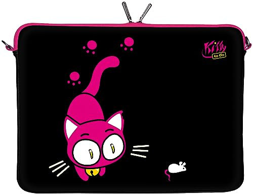 Digittrade Kitty to Go LS141-10 Designer Tablet Schutzhülle 9,7 Zoll für Medion p9701, Samsung Galaxy Tasche Case 10 & 10.1 bis 10,2 Zoll (25,9 cm) Katze schwarz-pink