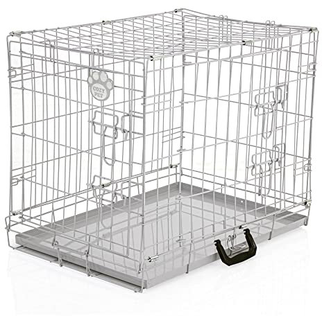 COZY PET Dog Cage 24 in Light Grey Metal Tray Folding Puppy Crate Cat Carrier Dog Crate. DC24G