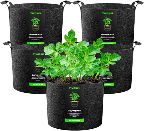VIVOSUN Lot de 5 Sacs de Culture pour Plantes de 25 gallons Premium Series 300 g en Tissu Non tissé Thichkened avec poignées – Capacité de Poids renforcée et extrêmement Durable (Noir)