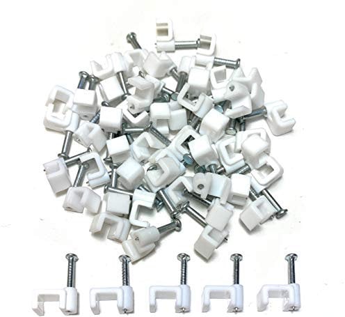 Clip piatte in plastica bianca per cavi elettrici TV, telefono, Internet, fissaggi, 50 pezzi (8 mm)