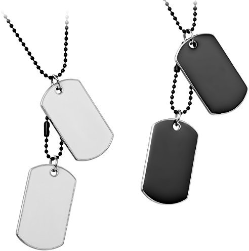 JewelryWe Personalisierte Schmuck 2pcs Herren Halskette, 2 Militärischen Erkennungsmarken Armee Stil Dog Tag Anhänger mit 70cm Kette, Weiss Schwarz, mit kostenlos Gravur