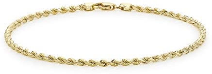 CARISSIMA Unisex 9 ct Yellow Gold Hollow 2 mm Diamond Cut Rope Chain Anklet of Length 25.5 cm/10 Inch