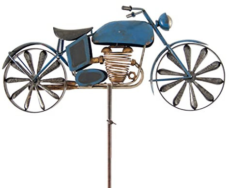 CIM Metall Gartenstecker mit Windrad - Motorcycle Blue - wetterfest - mit Antik-Effekt – attraktive Gartendekoration