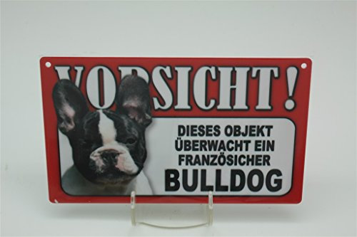 FRANZÖSISCHE BULLDOGGE - Tierwarnschild - VORSICHT Tier Warnschild 20x12 cm Hund Hunde Schild 22