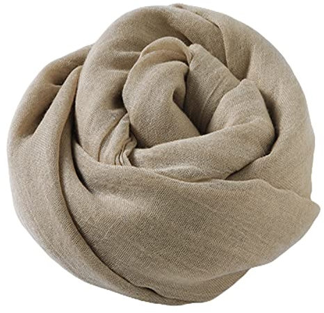 YOBOKO Supergroßer Leinenschal für Damen Langer Wickelschal für Draußen Strand Reisen Baumwollschal Reine Farbe Wunderschöner Leinen-Baumwollschal 185 x 130 cm (Khaki)