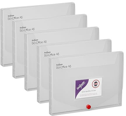 Snopake A5 20 mm BoxOffice – Clear [Pack of 5] Polypropylene Storage Box with Business Card Holder Clear [13732]