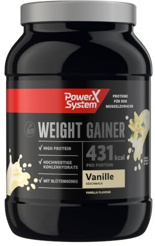 Power System Weight Gainer Vanille, Proteinpulver zum Zunehmen, 1000 g | Kalorienreicher Aufbau-Shake mit 26 g Protein und 431 kcal pro Portion (mit fettarmer Milch), für Masseaufbau