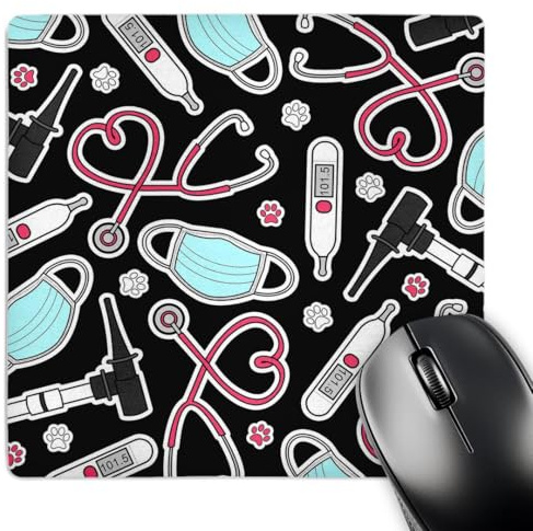 3dRose mp_172116_1 8 x 8 Cute Veterinarian or Veterinary Technician Love Pattern Black Mouse Pad