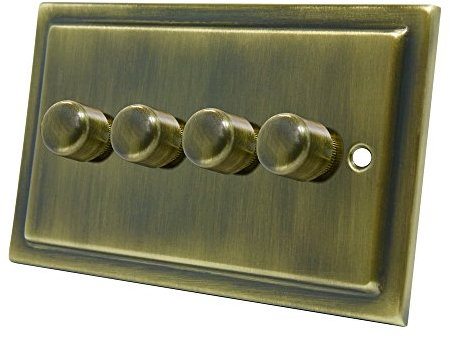 AET VAB4GDIMLED Victorian Antique Brass 250W-10 Amp Quad 4-Gang 2 Way 250W LED Light Dimmer Switch, 240 V