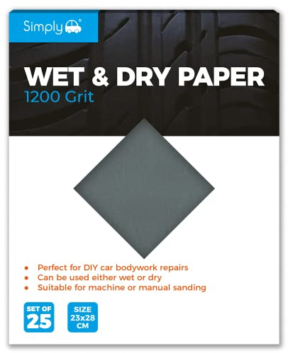 Simply WD1200 Wet & Dry Polishing Paper 1200 Grit, Pack of 25, 230mm x 280mm, Perfect for DIY Car Bodywork Repairs, Machine, Manual Sanding, Furniture and Home Improvement