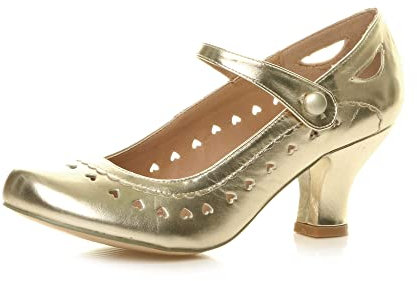 Ajvani Womens Ladies Low Kitten Heel Work Classic Court Shoes, Gold Metallic, 8 UK