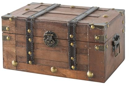 SLPR - Alexander Small Wooden Treasure Chest with Hinged Lid, 11x7x5.5 In