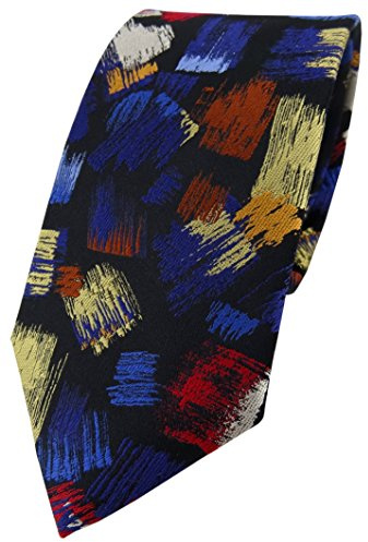 TigerTie schöne Seidenkrawatte schwarz mit bunten Pinselmotiv - Krawatte zu 100% Seide