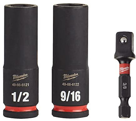 Milwaukee Genuine OEM 49-66-4417 3 Piece Thin Wall Deep Impact Socket Set w/Radius Corners and Hex Socket Adaptor (Driver Not Included)