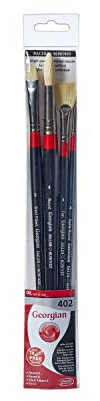Daler-Rowney Georgian Oil Brush Wallet Set, Hog Bristle & Sable Hair, Long Handle, 4 Assorted Brushes, Ideal for Professional Artists & Students
