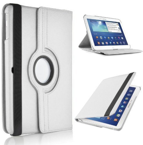 TechDealsUK Etui Rotatif 360 Degrés en Cuir avec Support pour Samsung Galaxy Tab 4 10.1 T530 T535 - Blanc