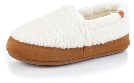 Acorn Soft & Cozy House Slippers for Women - Fleece Lining, Suede Rand, Rubber Sole, Cloud Cushion for Indoor/Outdoor, Buff Popcorn, 8-9