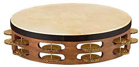 Meinl Percussion Vintage Headed Tambourine - 2-reihiges Tamburin - Durchmesser 10 Zoll - Siam Eiche / Messing, Walnut Brown / Natur (TAH2V-WB)