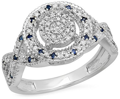 Dazzlingrock Collection Verlobungsring aus Sterlingsilber, runder blauer Saphir und weißer Diamant, Mikro-Pavé-Fassung, Sterling Silber, Weißer Diamant Blauer Saphir