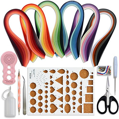 JUYA Papier Quilling Kits mit 30 Farben 600 Strips und 8 Werkzeuge Rosa Werkzeuge, Papierbreite 5mm