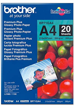 Brother BP71GA4 Fotopapier A4 20BL 260g/qm für MFC-6490CW DCP-375CW 6890CDW