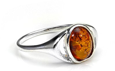 Kleiner Sterling Silber und Baltischer Bernstein Oval Ring | Große: 50-59