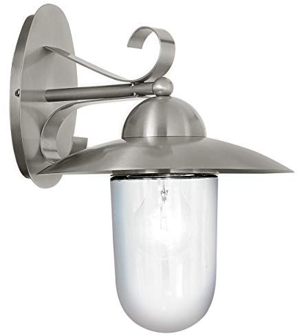 EGLO Außen-Wandlampe Milton, 1 flammige Außenleuchte, Wandleuchte aus Edelstahl und Glas, Farbe: Silber, Fassung: E27, IP44