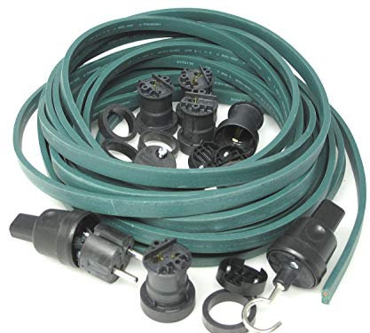 IKu ® Bausatz Illu Lichterkette 10 Meter 10 Fassungen - Stecker - Endstück - Dunkelgrünes Kabel