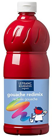 Lefranc Bourgeois - Gouache liquide Redimix pour enfants - Bouteille 1L - Rouge primaire