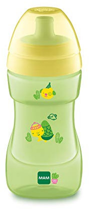 MAM Sports Cup (330 ml), auslaufsicherer Baby Trinkbecher mit selbstöffnendem Ventil, Kinder Trinkbecher mit rutschfester Greiffläche, ab 12+ Monaten, Naturmotive, gelb